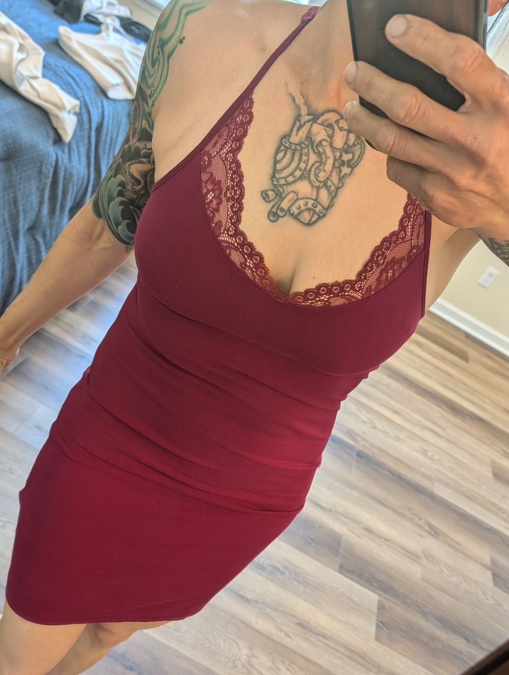 Express Lace-Back Slip Dress in Berry